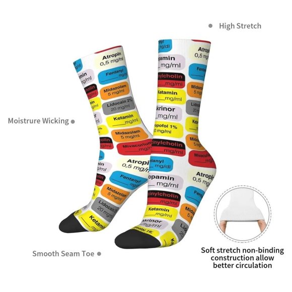 Doctor Medical Nurse Hospital Anesthesia Medication Unisex Winter Socks … - Picture 3 of 9